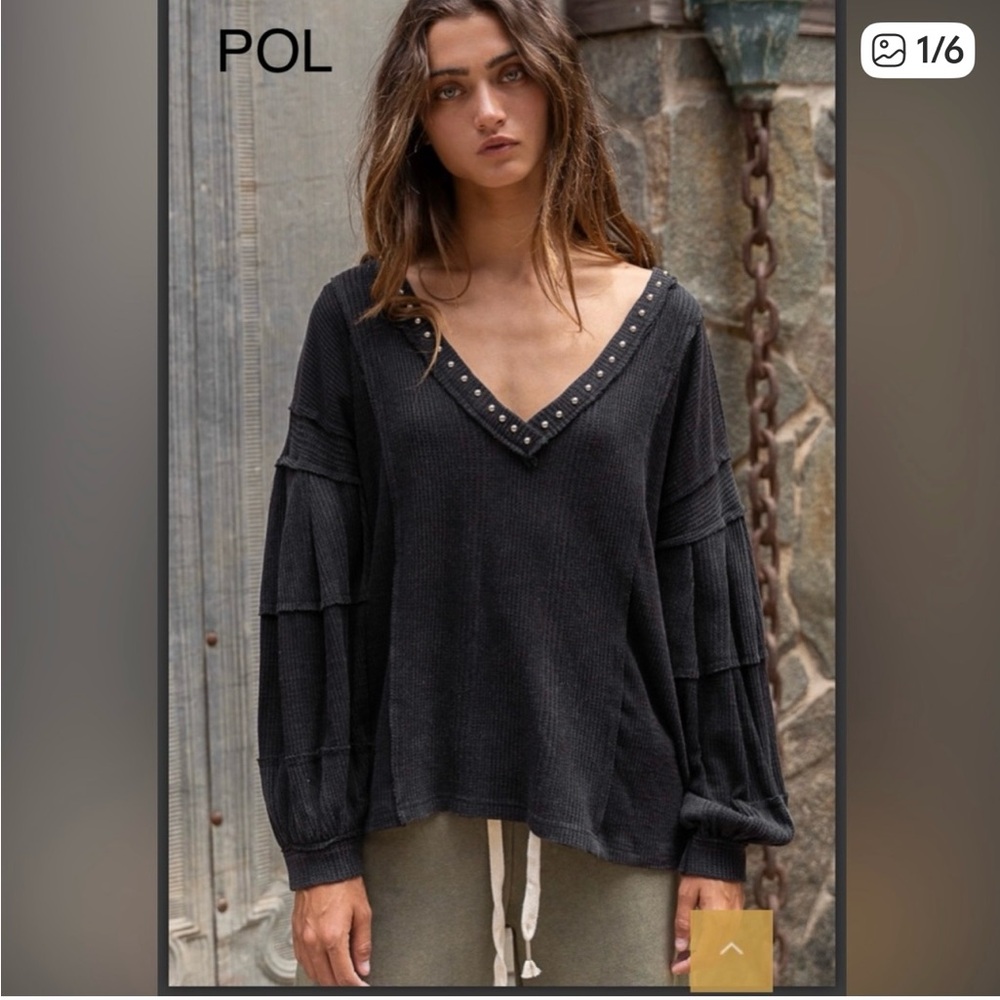POL Black Sweater Jersey with Stud Accents